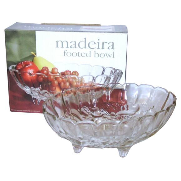 Madeira Indiana Glass Footed Bowl 12.5" Serving Dish Holiday Fruit Salad New Box - Picture 1 of 5